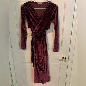 Maternity Blue Belle Velvet Wrap Dress in Rich Burgundy